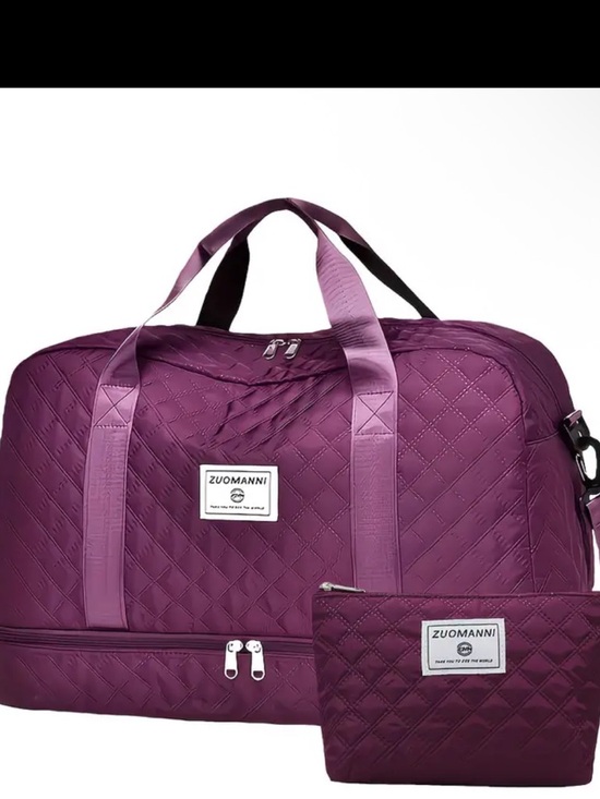 Zuomanni Handbags - Zuomanni Quilted Purple Travel Duffle Bag with Pouch